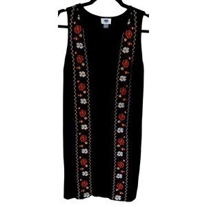 Old Navy Black Sleeveless Embroidered Detail Floral Dress M Boho Chic